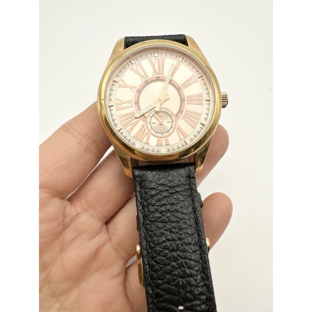 Bronzo Italia Rose Gold Roman Numeral Pebble Black Leather Watch
